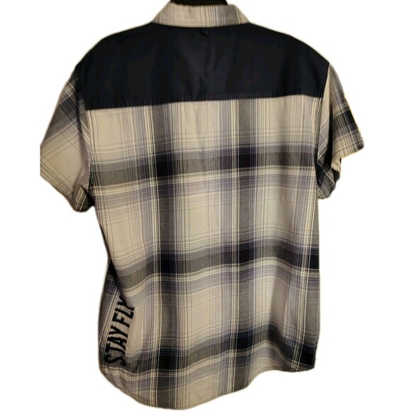 Born Fly Men's Size 2XL Button Fray Short Sleeve Pocket Stay Fly Embroidered - Picture 7 of 10